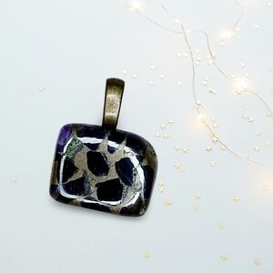 264. Art Glass Handmade Pendant with Purple and Black Design